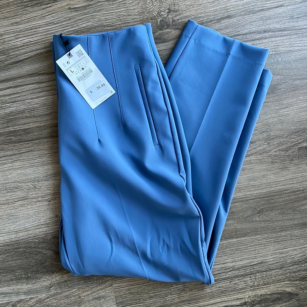 Blue Zara Straight-leg Dress Pants